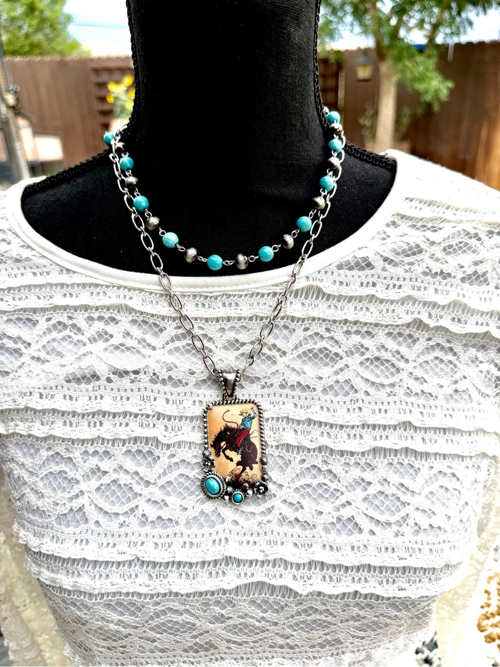 Western Cowboy Rodeo Pendant Necklace NWT